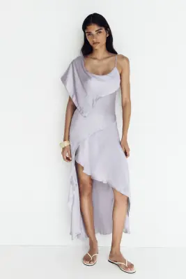 Robe à écharpe en satin - Lilas — photo 1