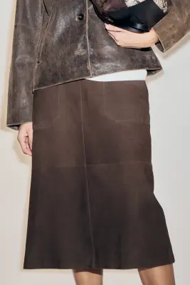 Jupe en cuir velours - Marron foncé — photo 1