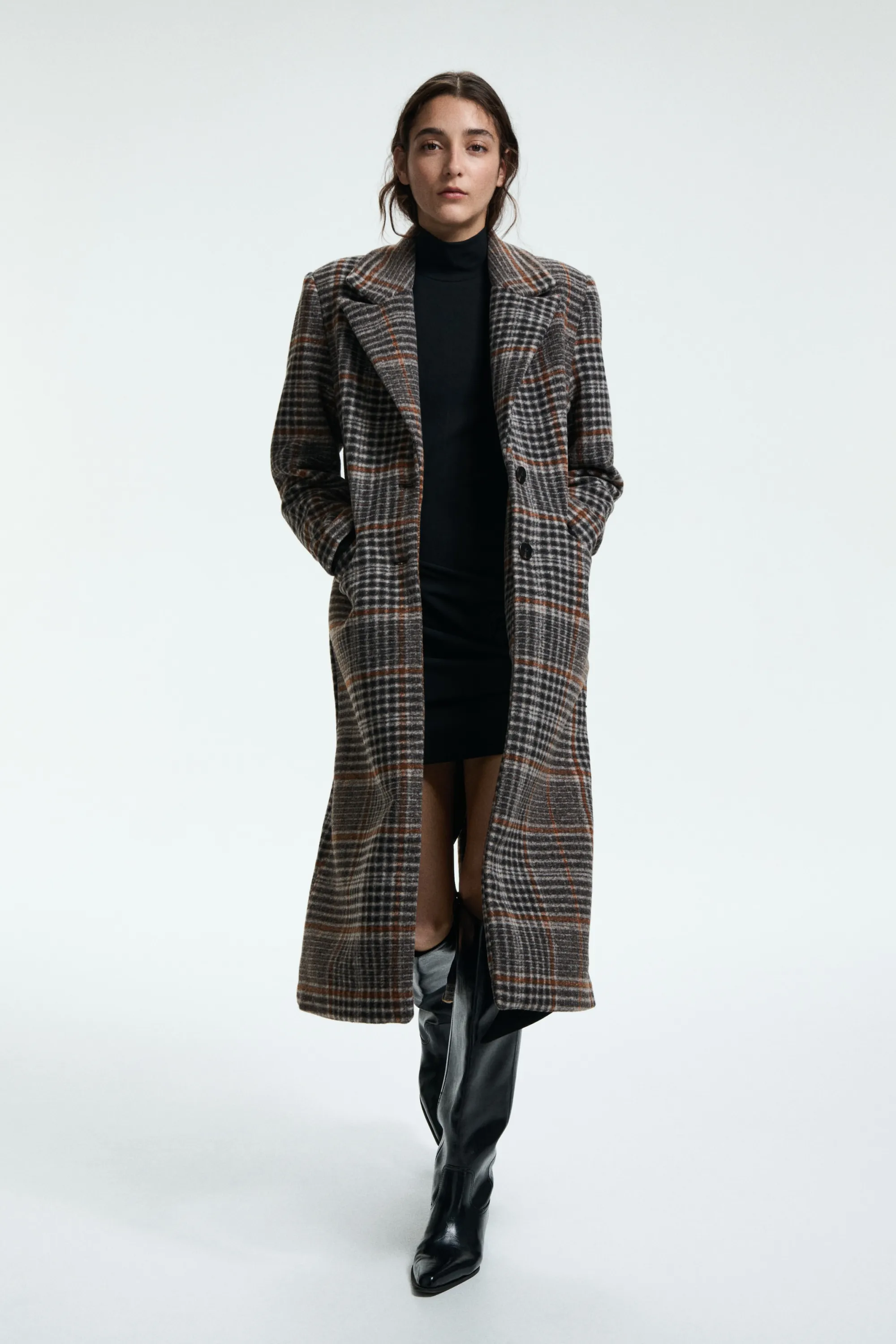 Manteau à fermeture droite - Gris foncé/carreaux