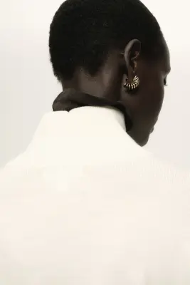 Pull en laine mérinos avec col cheminée - Crème — photo 3