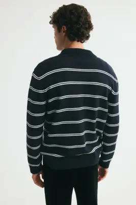 Polo Regular Fit en maille - Bleu marine/rayé — photo 2