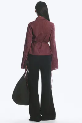 Chemise en coton à nouer - Rayé violet foncé — photo 3