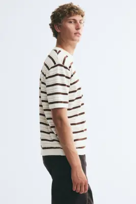 T-shirt Relaxed Fit en maille - Crème/rayé — photo 3