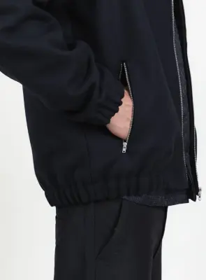 Murano Collar Bomber Jacket in Navy Blue Italian Wool — photo 4