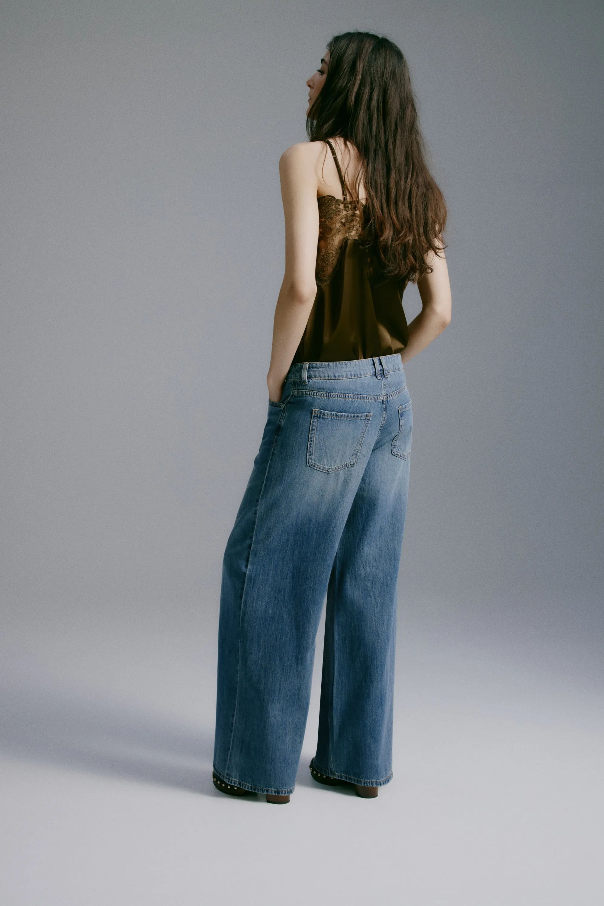 Wide Regular Waist Jeans - Bleu denim