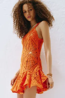 Robe façon crochet avec bretelles fines - Orange — photo 2