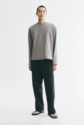 T-shirt à manches longues Relaxed Fit en interlock - Taupe clair — photo 2