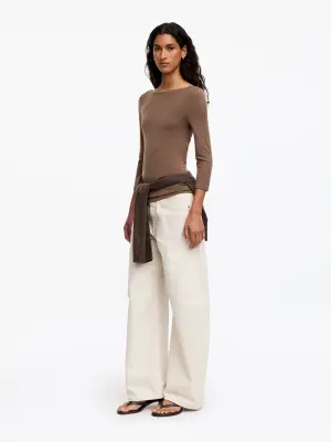 Boat-Neck Top - Taupe foncé — photo 1