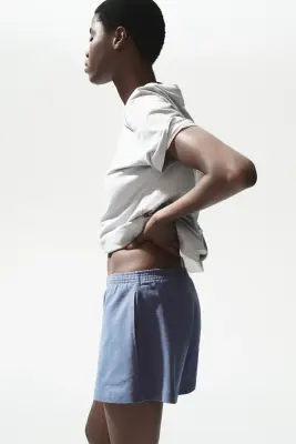Short en jersey avec taille élastique - Bleu ancien — photo 2