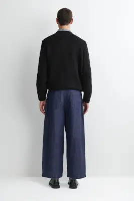 PANTALON BARREL DÉCONTRACTÉ EN DENIM À PLIS - BLUE — photo 2