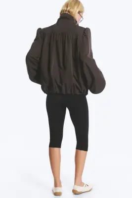 Veste de survêtement oversize à col cheminée - Marron foncé — photo 3