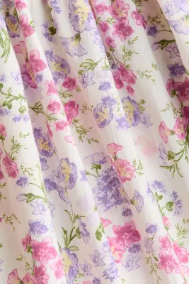 Robe en coton avec jupe évasée - Blanc/fleuri — photo 4