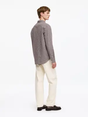 Chemise classique en coton et lin - Marron/Carreaux — photo 2