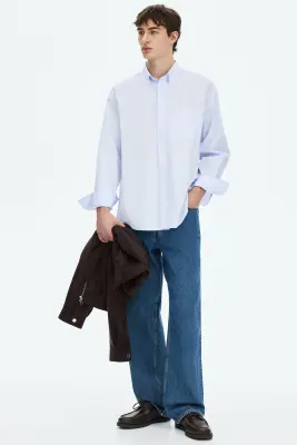 Chemise Relaxed Fit en popeline de coton - Bleu clair — photo 1