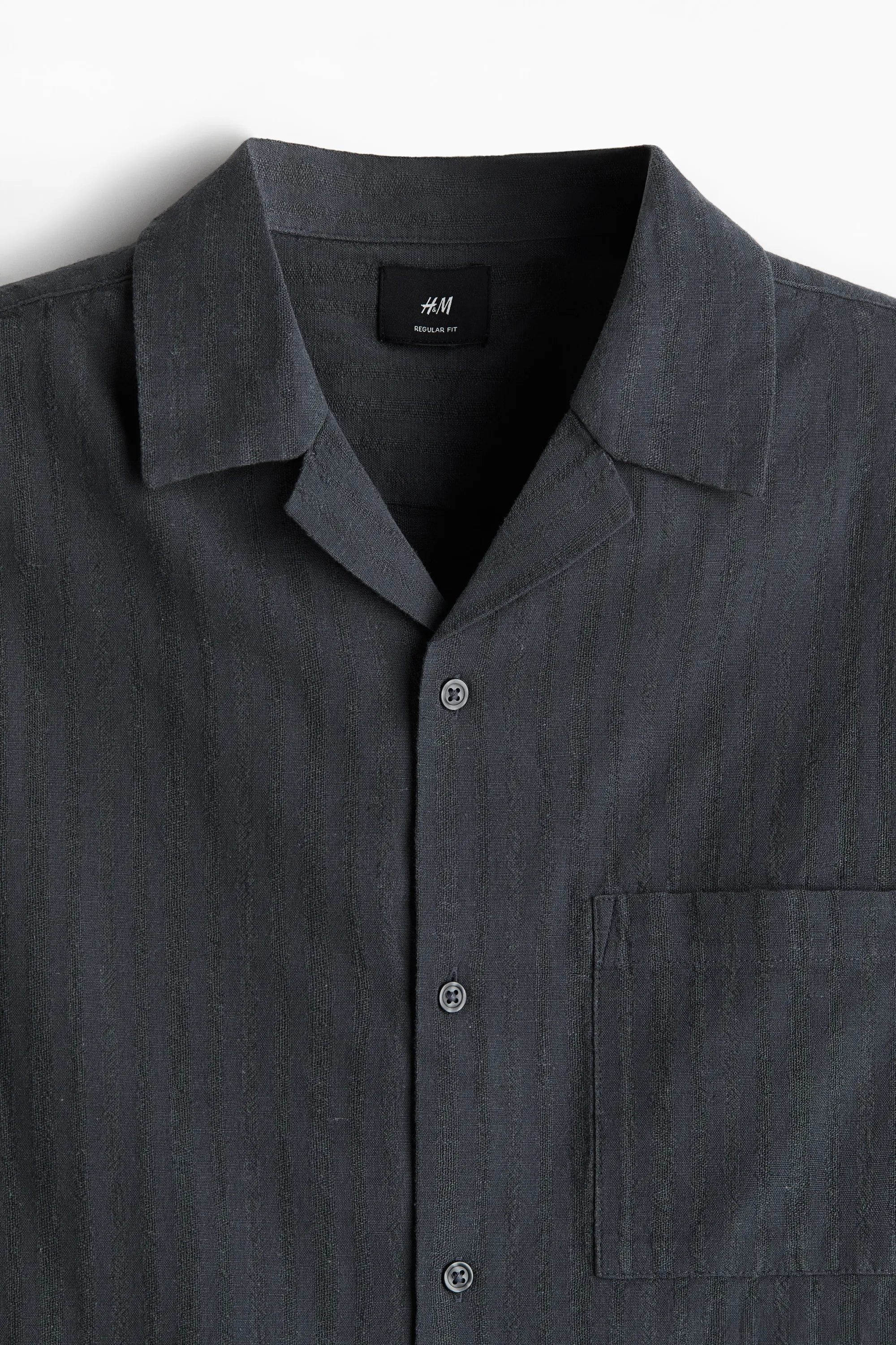 Chemise Regular Fit en lin mélangé avec col cubain - Gris foncé