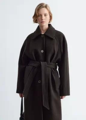 Manteau trois-quarts en laine bouclée - Marron foncé — photo 1