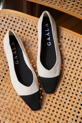 Celine Recycled Ballet Flats - Cream and black toe — photo 2