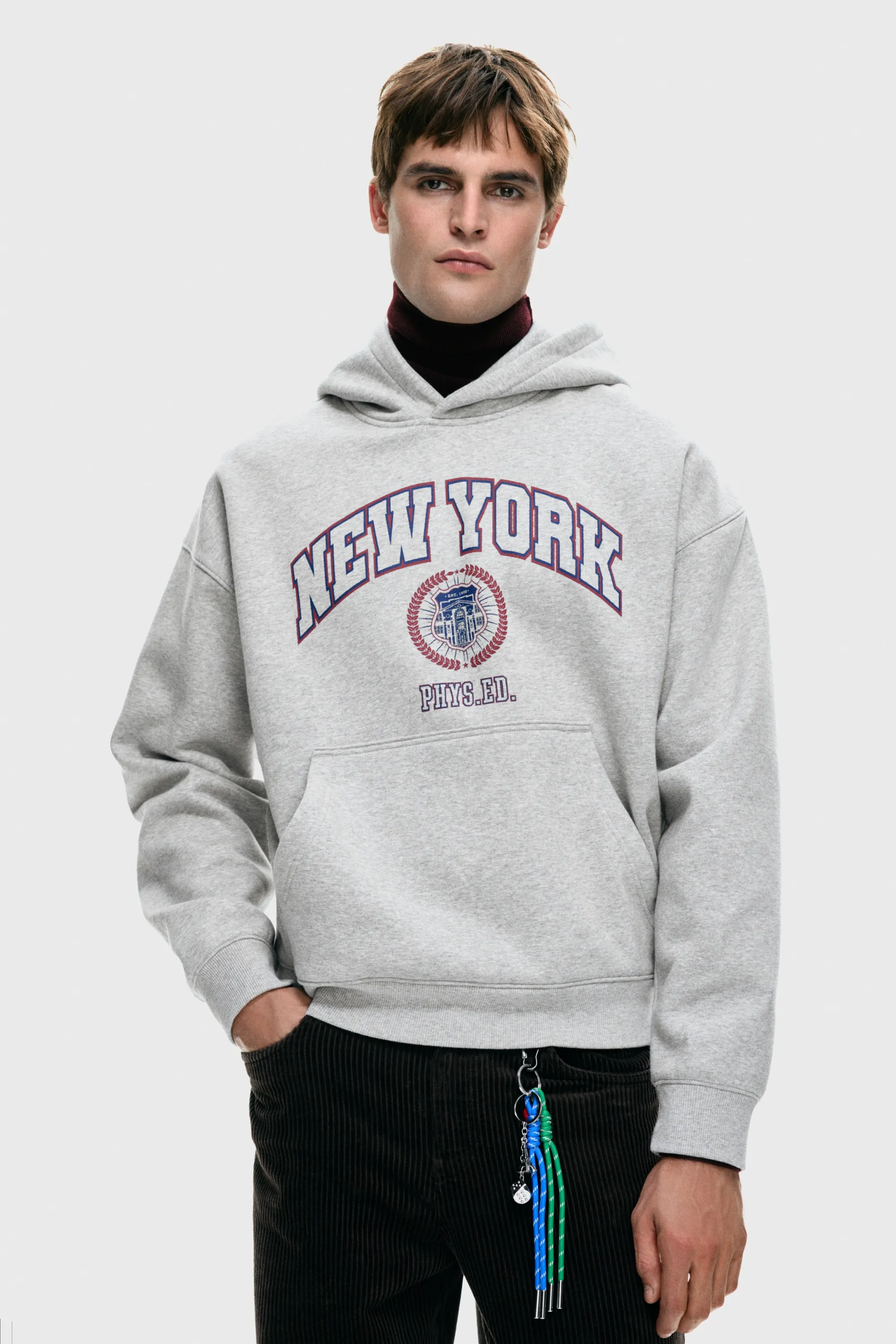 Hoodie imprimé Loose Fit - Gris chiné/New York