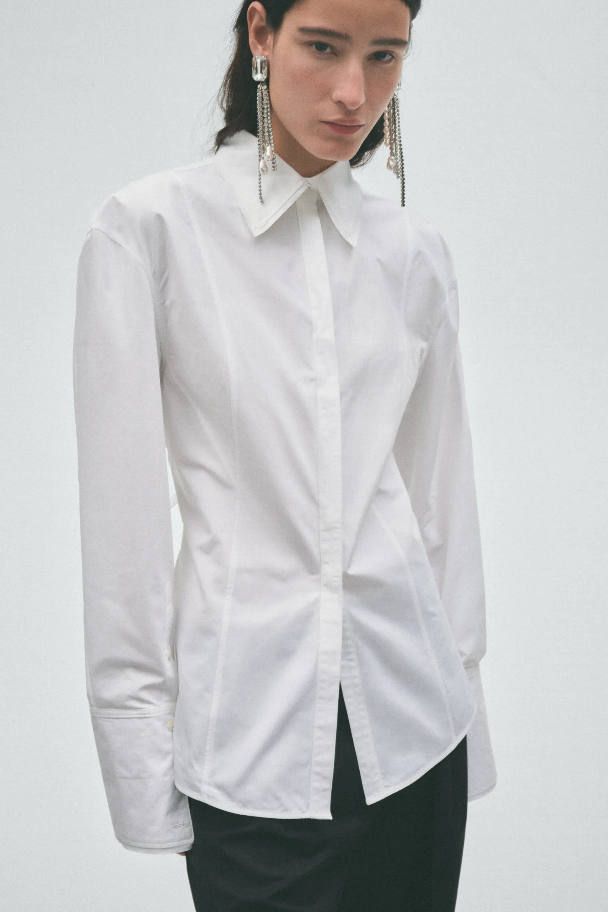 Chemise sablier en popeline - Blanc