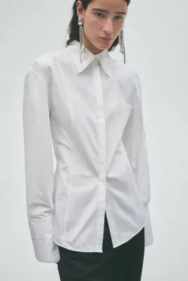 Chemise sablier en popeline - Blanc — photo 1