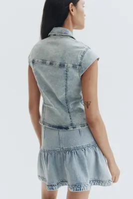 Veste à mancherons en denim - Bleu denim clair — photo 2