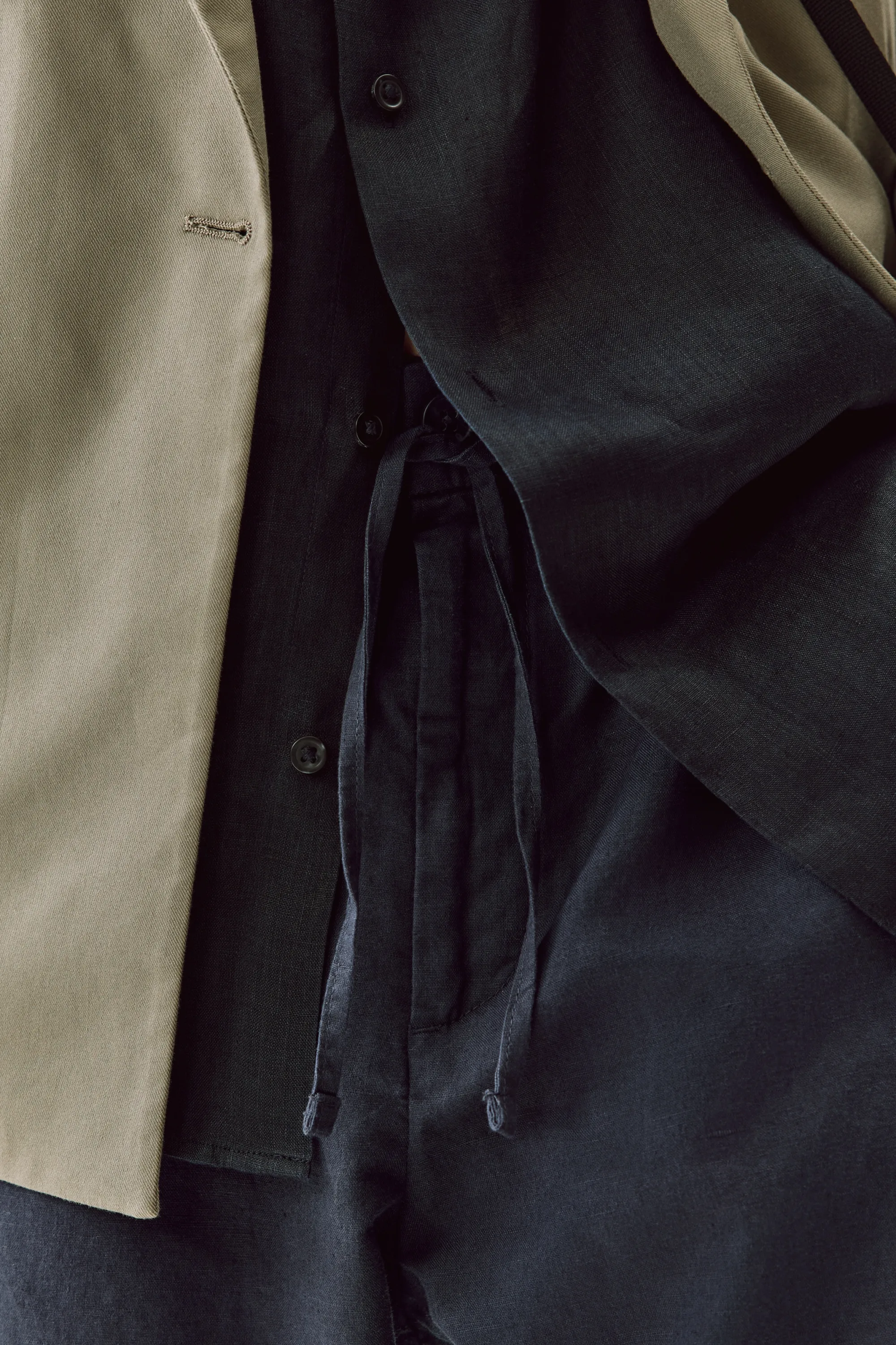 Pantalon Regular Fit en lin mélangé - Bleu marine