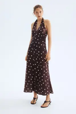 Robe dos nu à effet drapé - Marron foncé/pois — photo 1