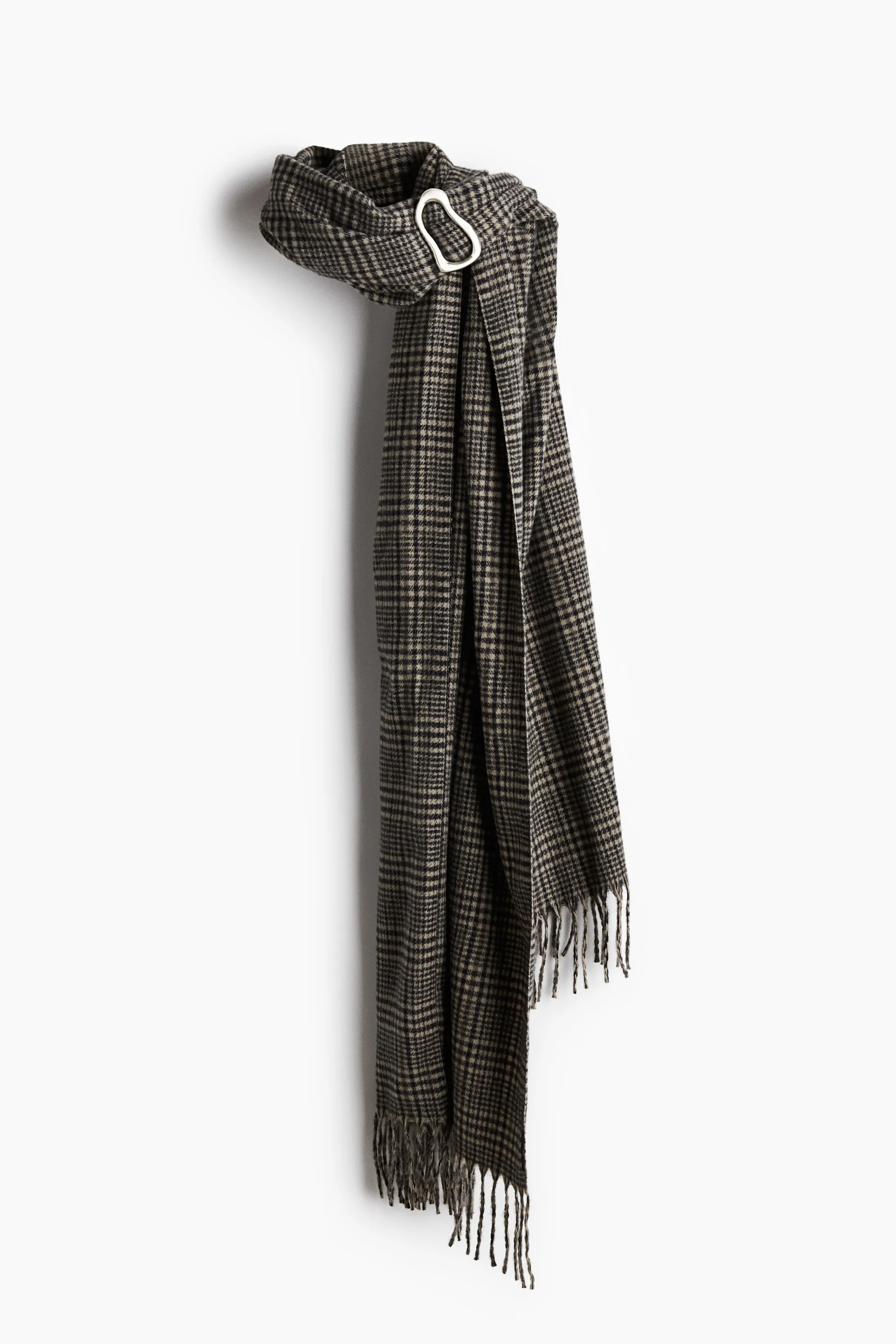 Écharpe plaid avec détail en métal - Beige/carreaux