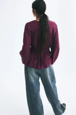 Blouse smockée - Violet foncé — photo 3