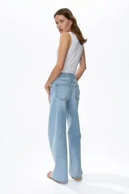 Wide High Waist Jeans - Bleu denim clair — photo 3