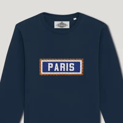 SWEAT SHIRT COTON BIO BRODÉ - PARIS - NAVY — photo 2