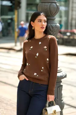 Lucas Embroidered Sweater - Brown — photo 2