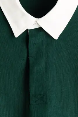 Relaxed Fit Cotton rugby shirt - Vert/blanc — photo 5
