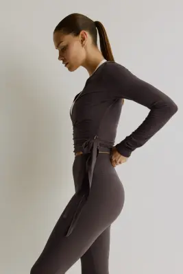 Top de sport croisé en modal - Bruyère foncé — photo 2