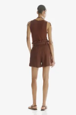 Short paper bag avec ceinture - Marron foncé — photo 2