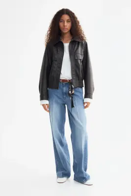 Veste oversize en tissu enduit - Marron foncé — photo 1