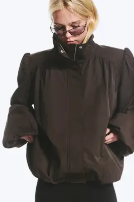 Veste de survêtement oversize à col cheminée - Marron foncé — photo 2