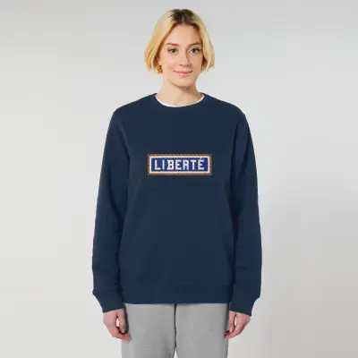 SWEAT-SHIRT COTON BIO BRODÉ - LIBERTÉ - NAVY — photo 3