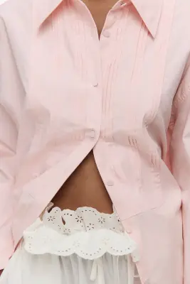 Chemise à plastron en popeline - Rose clair — photo 1