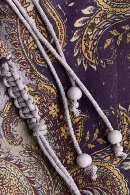 Robe dos nu froncée - Violet foncé/motif cachemire — photo 5
