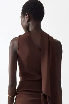 Top asymétrique avec détail façon écharpe - Marron foncé — photo 4