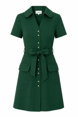 Paris Belted Dress - Green — photo 5