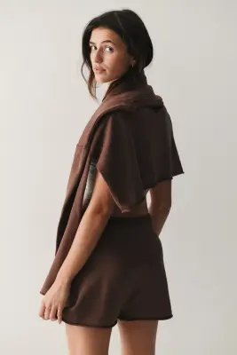 Short en maille avec bords roulottés - Rose ancien foncé — photo 2
