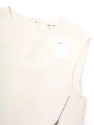 Top col rond sans manche en crêpe de soie 100% blanc crème et zip argent Prix boutique 1300€ Taille S/M — photo 5