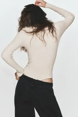Viscose-blend thong body - Crème — photo 4