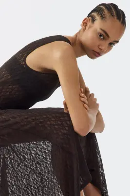 Robe maxi en dentelle - Marron foncé — photo 1