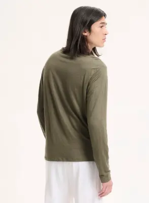 T-shirt Vert Col Rond Manches Longues en Lin / Elasthanne — photo 4