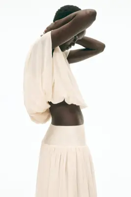 Jupe en mousseline à effet drapé - Beige clair — photo 1