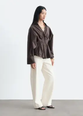 Chemise ajustée en coton - Marron foncé — photo 4