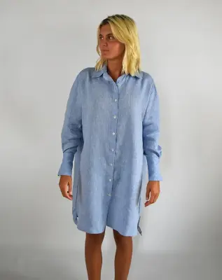 Robe Chemise Zazum en lin Chambray Bleu — photo 2